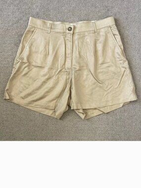 H&M beige lyocell & linen pleated shorts, Sz 14.